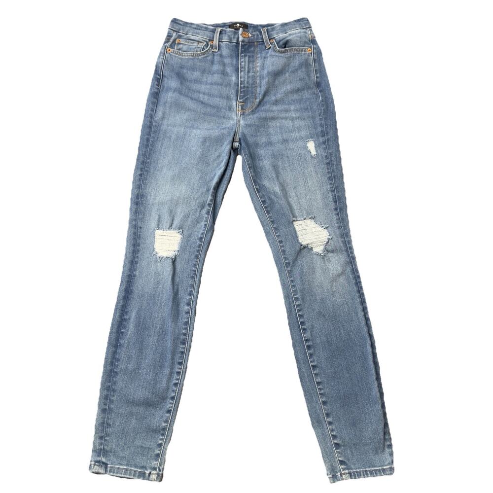 7 For All Mankind Womens Distressed Aubrey Skinny Jeans 25 Light Wash Denim